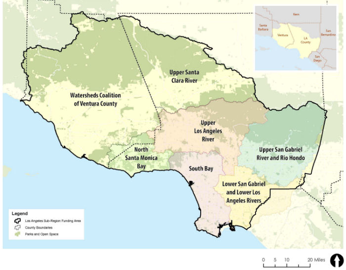 Map of upper IRWMs within the Los Angeles-Ventura Funding Area